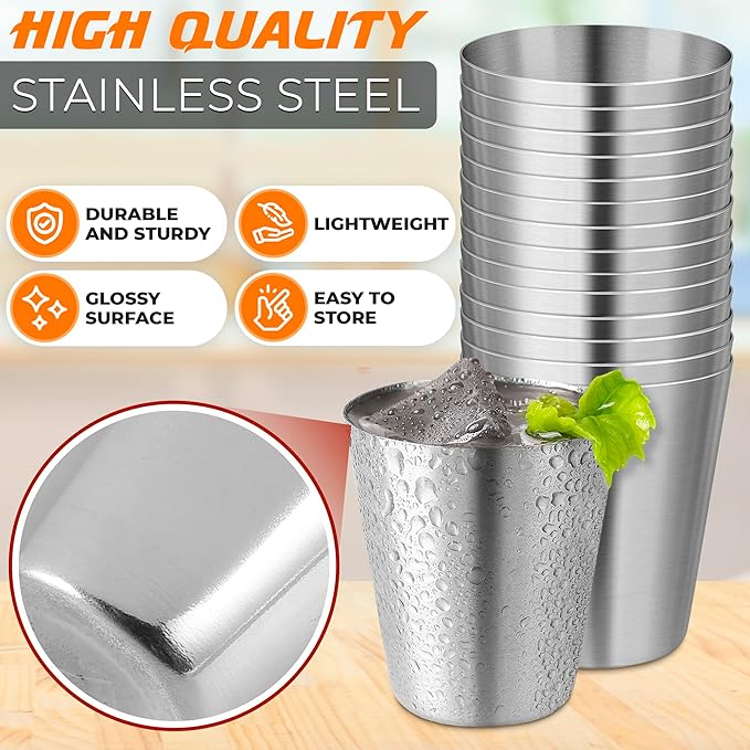 15 Pcs Stainless Steel Shot Glasses - 30ml (1oz) Tiny Metal Shot Glasses, Lightweight and Easy to Store & Clean, Durable Metal Shots for Parties, Hiking, Travels, Compact for Picnics & Espresso Breaks