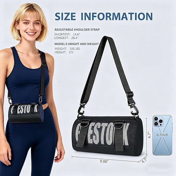 Geestock Mini Gym Bag for Women Men – Lightweight Compact 9'' Crossbody Duffel Bag with Adjustable Strap, Portable Small Gym Bag for Yoga, Workout, Travel, Black