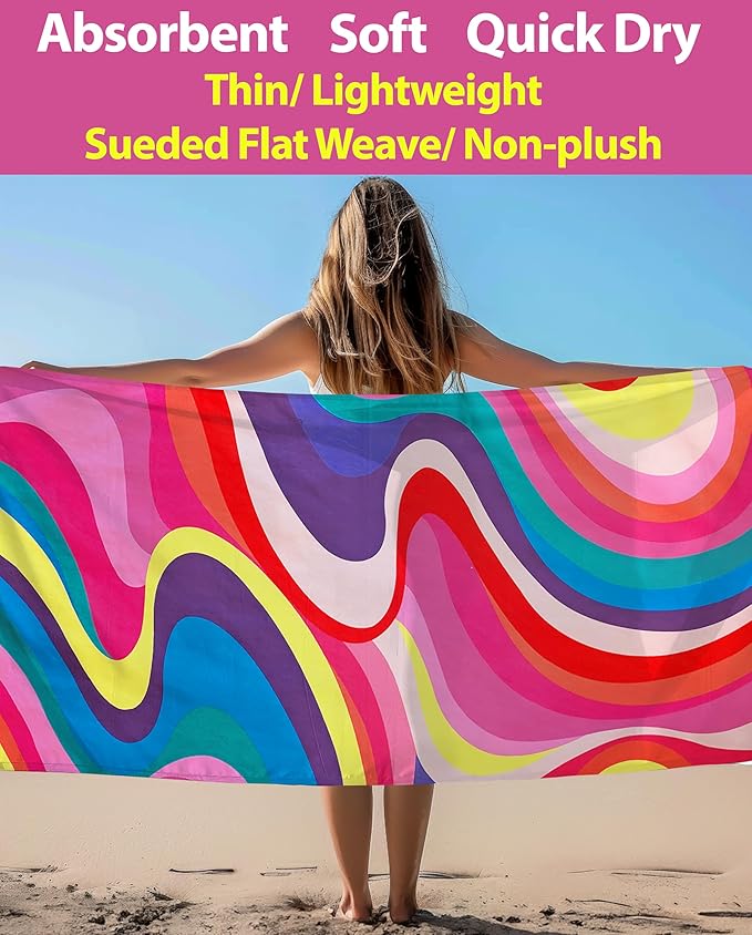 Microfiber Beach Towel Oversized 71X32" Thin, Lightweight, Quick Dry Towel, Sand Free, High Absorbent, Compact, Pool, Gym, Camping, Cruise, Picnic, Travel Towel, Beach Blanket, Carry Bag, Pink