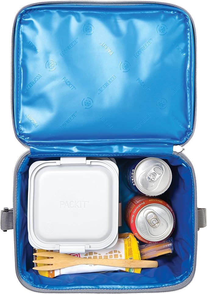 PackIt(R) Freezable Essential Cooler, Gray Fog, Built with EcoFreeze(R) Technology, Fully Freezable, Collapsible, Reusable, With Adjustable Crossbody Strap, Top Clip Handle, Designed for Fresh Office