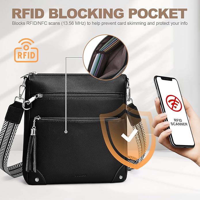 Anti Theft Crossbody Purses for Women RFID Blocking Crossbody Bags, Travel Shoulder Purse with Built-in Wallet