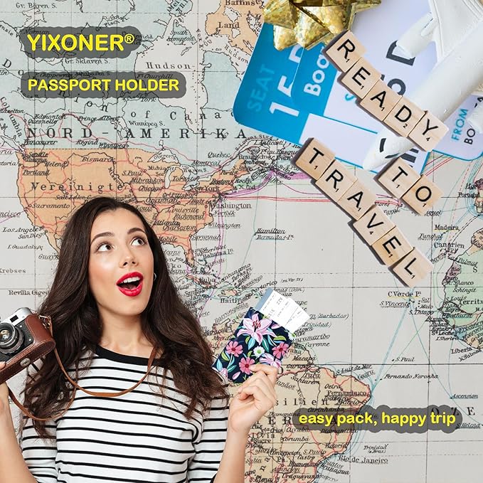 Passport Holder For Travel, RFID Blocking Passport Wallet, Passport Cover Secure & Front Pocket Money Holder For Men & Women, Travel Wallet, Lily With Daisy, Advanced Version