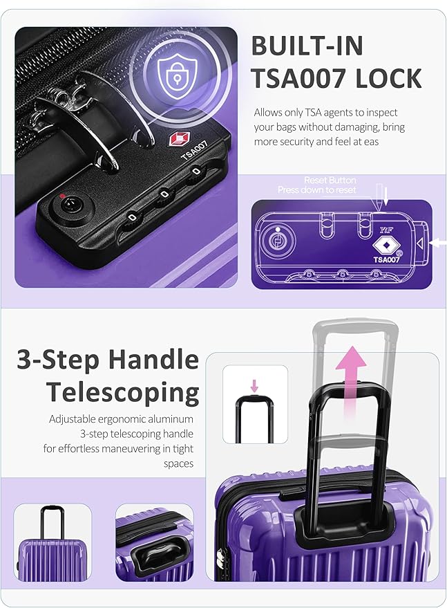 Carry on Luggage - Airline Approved Suitcases with Spinner Wheels, Built-In TSA Lock，Hard Shell Expandable Suitcases