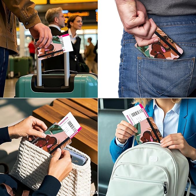RFID Security Premium Passport and Travel Document Holder Combo, Slim PU Leather Folio Wallet with 3 Card Slots & Boarding Pass Pocket, Secure Elastic Closure Organizer, Three beautiful girls