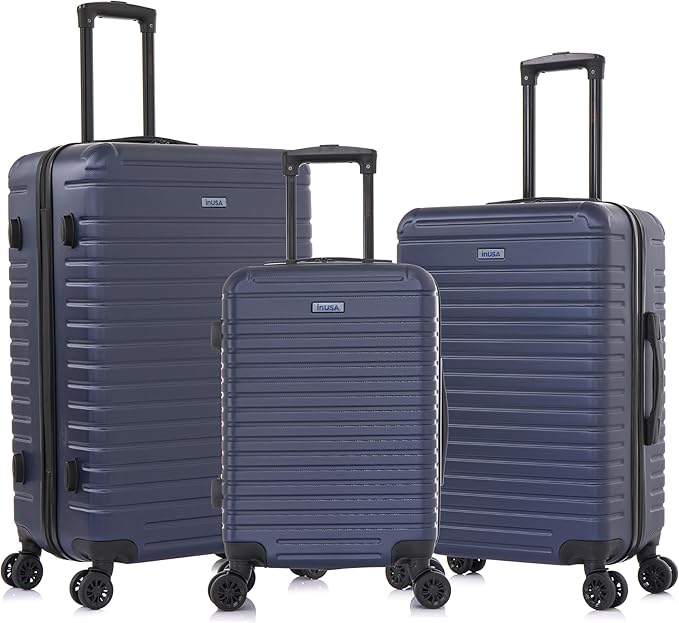 InUSA DEEP Luggage Set with Dual Spinner Wheels and Studs | Spacious Travel Suitcases with Ergonomic Handles | (20/24/28) 3 Piece Hardside Luggage Set | Blue