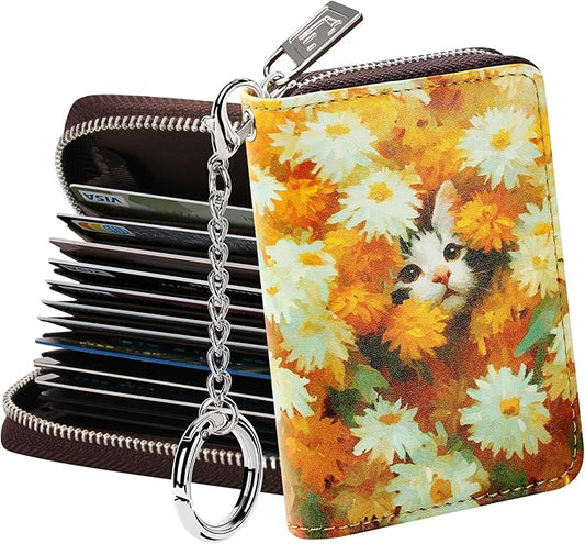 FurArt Zipper Wallet Women, RFID Blocking Credit Card Wallet, Business Card Holder, Compact Size KeyChain Wallet
