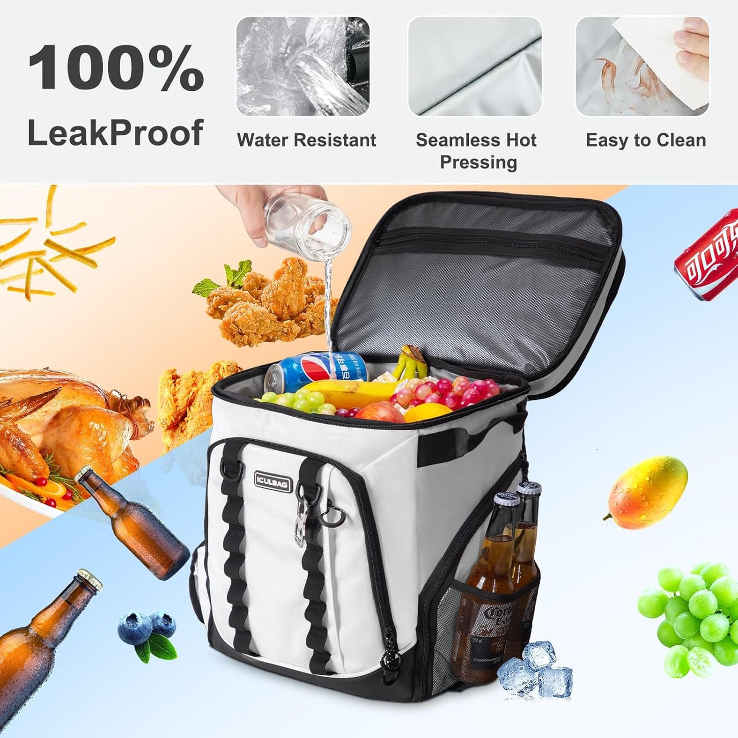 Beach Cooler Backpack for Men 36cans Insulated Backpack Cooler Lunch Bag for Women Camping Hiking Picnic Travel for 18 Hours Cooling 30L