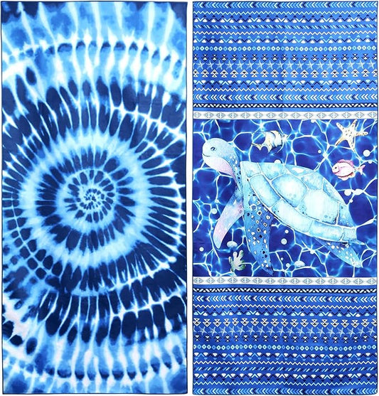 2 Pack Microfiber Beach Towel: Blue and Blue Oversized Pool Towel 75”x 35”, Sand-Free Quick Drying Camping Super Absorbent Bath Blanket, Soft Breathable and Lightweight for Kids & Adults