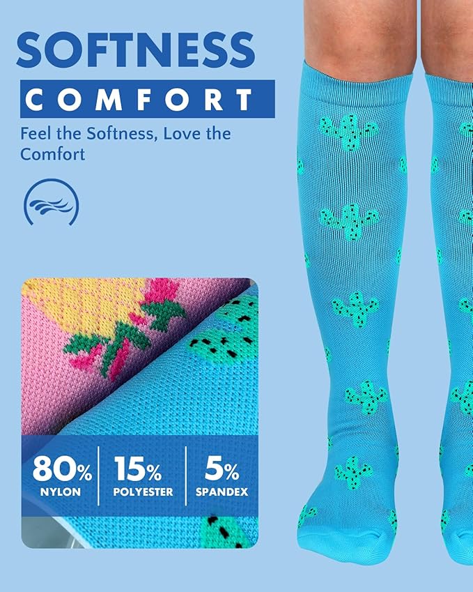 2Packs Compression Socks for Women - 15-20 mmHg Graduated Circulation Support for Nurses, Athletes and Travel