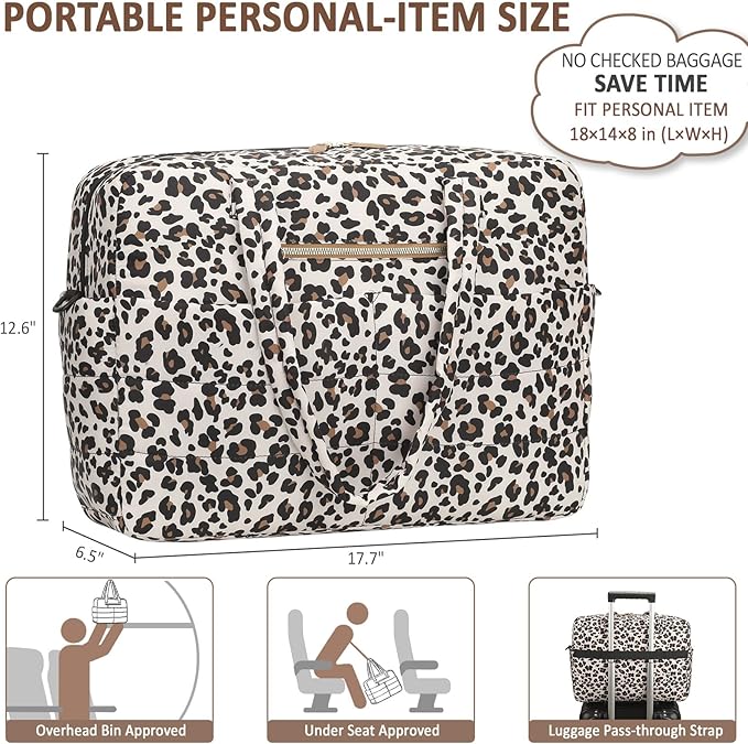 Travel Duffel Bags, Weekender Bags for Women Men Gym Duffel Bag Personal Item Travel Bag Foldable Tote Carry On Overnight Workout Bag, Leopard