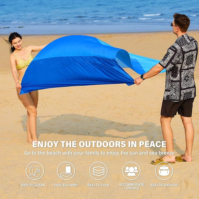 Beach Blanket Oversized Extra Large 10'X 9',Waterproof Sandproof Beach Blanket 2-8 Adults Lightweight Durable for Travel Camping Hiking Picnic