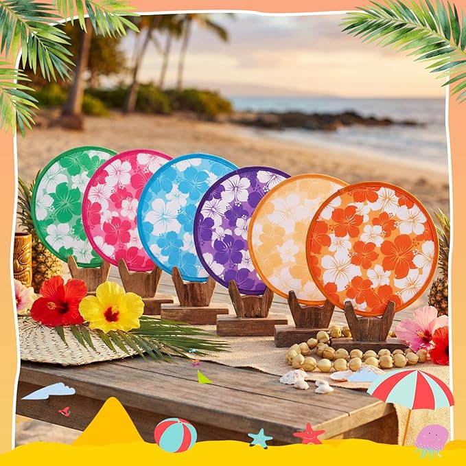 Amyhill 30 Pcs Hawaiian Party Favor Foldable Flying Disc Fans with Bags Hibiscus Summer Pool Birthday Party Favors 9.8'' DIY Cooling Fan Colorful Goody Stuffers End of The Year Gifts from Teacher