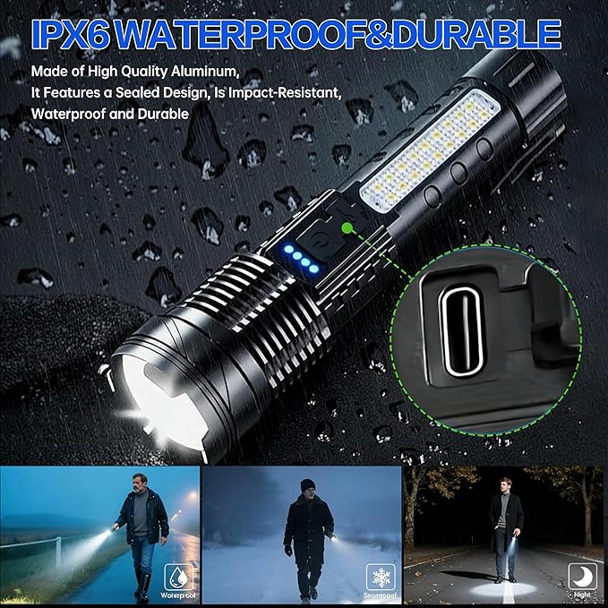 6Pack Rechargeable Flashlights, 7Mode Flashlights High Lumens, Super Bright LED Flashlight, Adjustable Tactical Flash Light, High Powered Flash Light, Handheld Flashlight for Home Emergency Camping