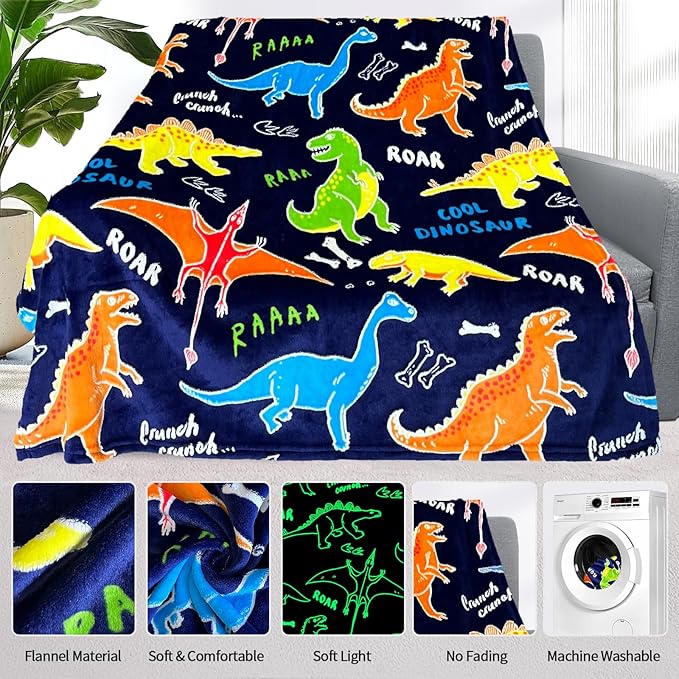 Dinosaur Blanket for Boys, Dinosaur Glow in The Dark Blanket for Kids/Toddler/Baby, Soft Fleece Blankets and Throw, Birthday 40"x 50"