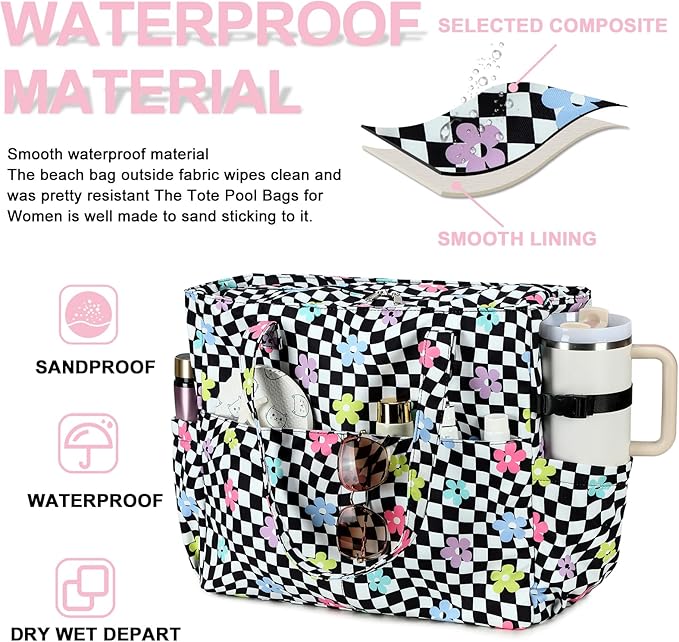 Bluboon Beach Bags for Women, Large Waterproof Tote Bag With Wet Compartment for Pool Weekender Travel Gym