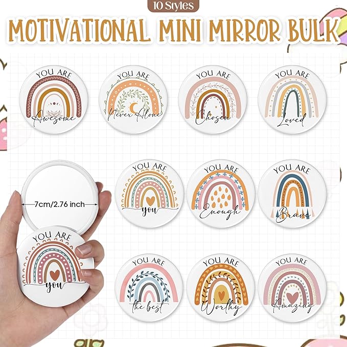 20 Pcs Employee Appreciation Gifts For Women Inspirational Canvas Makeup Bags Portable Compact Mirror Bulk Cosmetic Bags Thank You Gifts for Social Worker Coworkers (Rainbow,Warm)