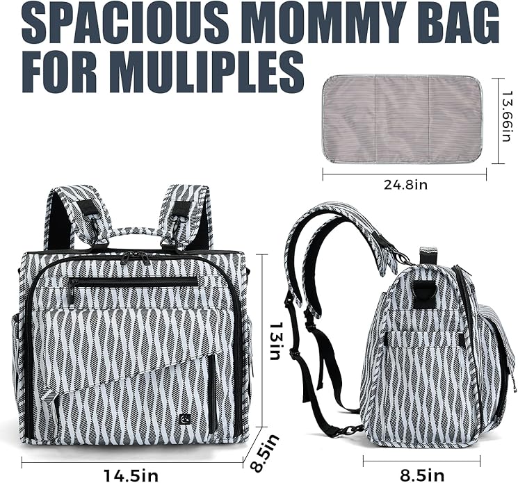 ALLCAMP Diaper Backpack, Waterproof Large Capacity Baby Bag, Multi-Function Nappy Bag with Stroller Hooks, Convertible Tote