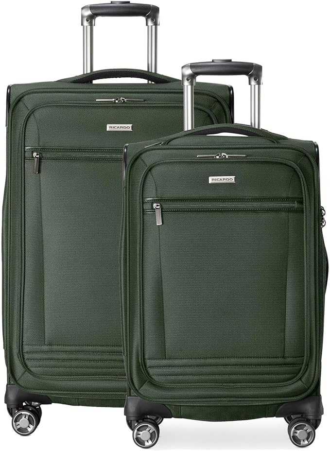 Ricardo Beverly Hills Avalon Softside 2-Piece Luggage Set Made with Sustainable 100% Recycled PET (rPET), Lightweight, Eco-Friendly Travel, Expandable, Dual Spinner Wheels, Juniper Green, (20" & 28")
