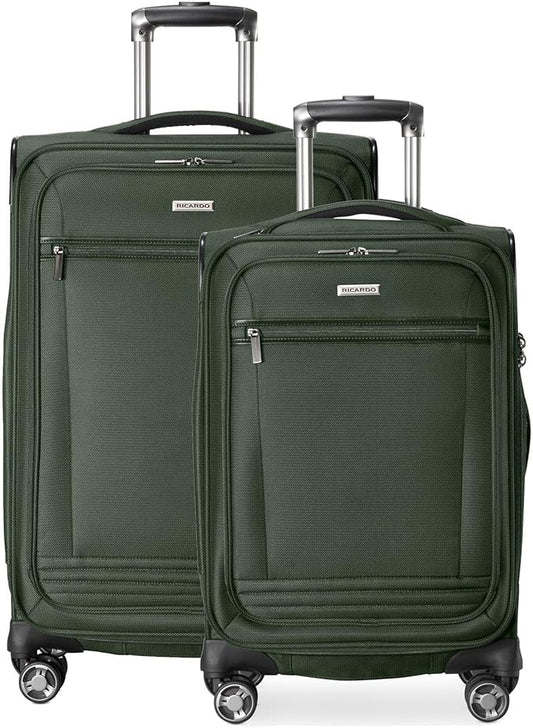 Ricardo Beverly Hills Avalon Softside 2-Piece Luggage Set Made with Sustainable 100% Recycled PET (rPET), Lightweight, Eco-Friendly Travel, Expandable, Dual Spinner Wheels, Juniper Green, (20" & 28")