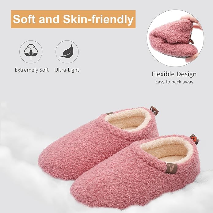 Women’s Fuzzy Memory Foam Slippers with Cozy Curly Fur and Warm Fleece Lining Closed Back Non-Slip House Shoes Lightweight Soft Comfy Indoor Bedroom Slippers