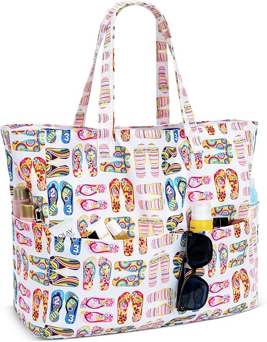 Iioscre Beach Bag for Women, Causal Hobo Pool Bags with Zipper Inner Pocket, Foldable Swim Tote Bag for Vacation Essentials