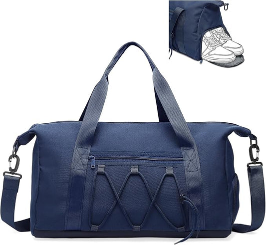 Lightweight Gym Bag for Men & Women, Water Resistant Sports Duffel Bag with Shoe Compartment & Wet Pocket for Travel Weekender & Fitness, Blue