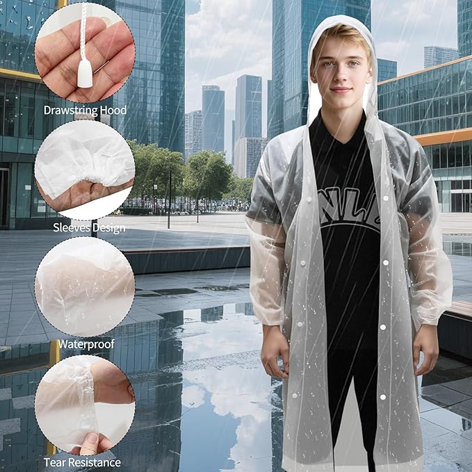 12 Pack Rain Poncho for Adults, Waterproof EVA Raincoats with Hood and Drawstring Reusable Cape for Women Men, Translucent