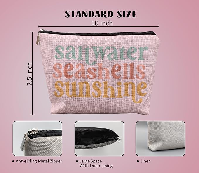 Beach Makeup Bag,Sunscreen Summer Travel Makeup Pouch,Saltwater Seashells Sunshine Travel Cosmetic Zipper Bags for Women,Beach Gifts for Women (color-04)