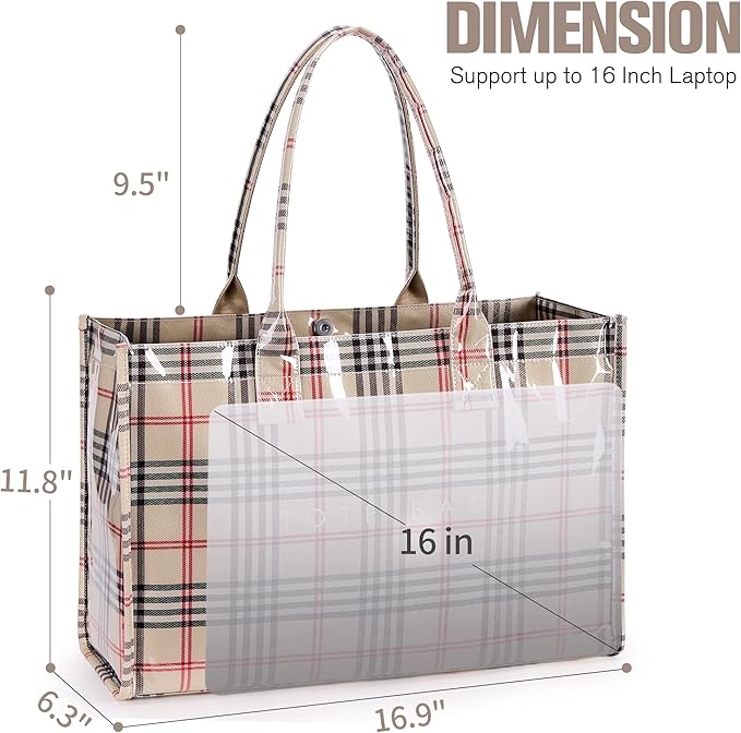 KALIDI PVC Tote Bag Women’s Kraft Paper Work Handbags Purses with Top Handle