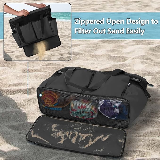 Fasrom Extra Large Mesh Beach Bag with Zipper Bottom, Oversized Tote Bag for Pool, Travel and Boating (Empty Bag Only)