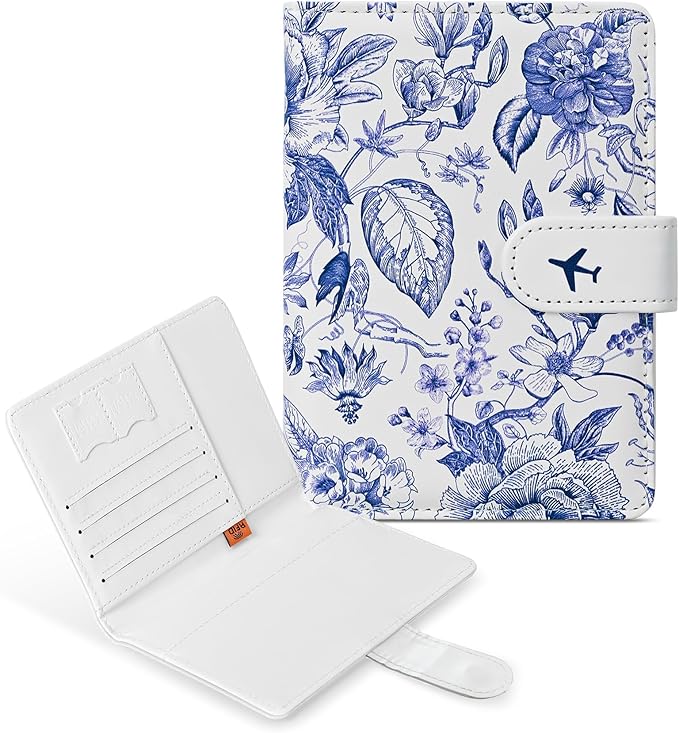 COSHAYSOO Personalized RFID Passport Holder for Travel Women Passports Cover Case Air Essentials Airplane Flight Accessories Airline Plane Flying Must Haves Christmas Gifts for Woman Travelers Blue