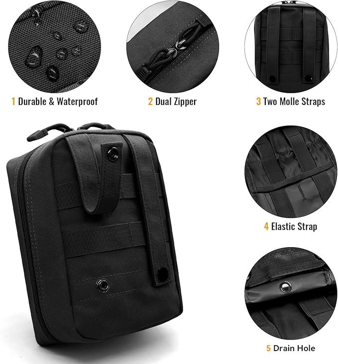 Qavctw Tactical Pouch Utility Organizer Molle Pouches EMT Ifak Medical First Aid Kit Utility Pouch with Two Zippers for Outdoor Tactical Survival Bag