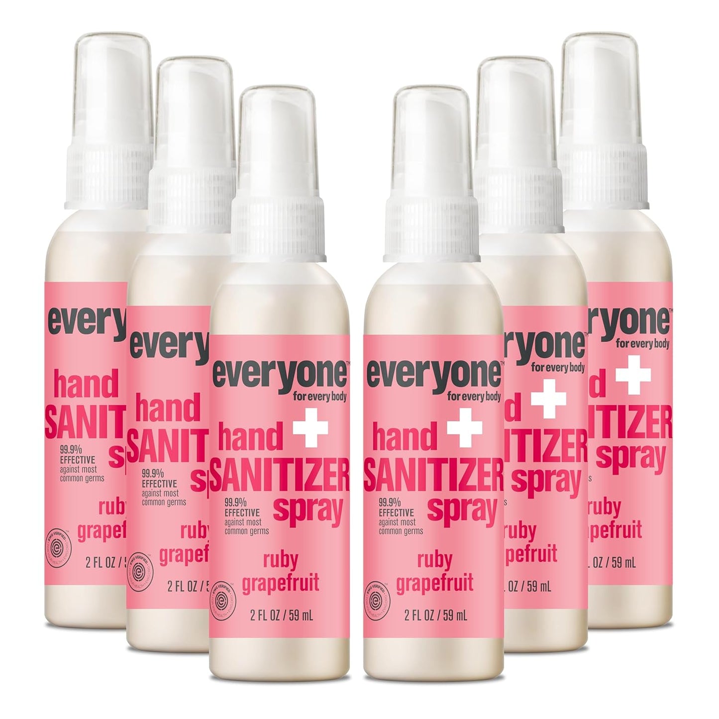 Everyone Hand Sanitizer Spray, 2 Fl Oz (Pack of 6), Ruby Grapefruit, Sugar Cane Alcohol with Essential Oils, 99% Effective Against Germs TSA friendly