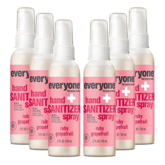 Everyone Hand Sanitizer Spray, 2 Fl Oz (Pack of 6), Ruby Grapefruit, Sugar Cane Alcohol with Essential Oils, 99% Effective Against Germs TSA friendly