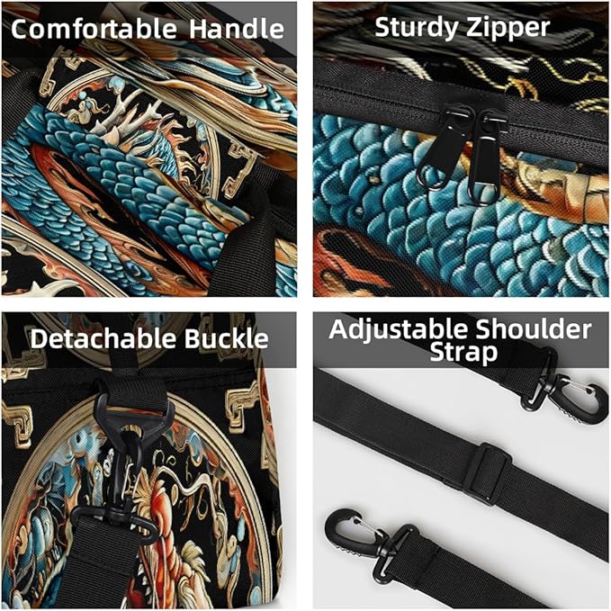 Travel Duffle Bag for travel duffle bag sports Girls Boys Kids Dragon Ethnic Lightweight Overnight Sleepover Weekender Bags Small Dance Gym Sport Bag Teens Carry-On Size Workout Bag