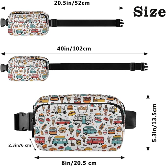 Kawaii Hamburger Bus Fanny Pack for Women Men Water Resistant Fashion Waist Packs with Adjustable Strap Belt Bag for Travel Workout Jogging Hiking 21220300