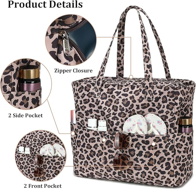 LEDAOU Large Beach Bag Women Waterproof Sandproof Zipper Beach Tote Pool Bag for Swim Gym Grocery Travel with Wet Pocket | Waterproof, Sandproof, Zipper, Pool, Gym, Grocery