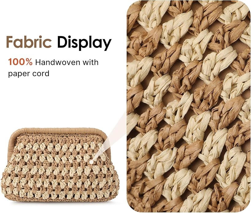 Clothirily Straw Clutch Purses for Women, Cloud Dumpling Woven Bag with Detachable Chain, Beach Crossbody Shoulder Handbag