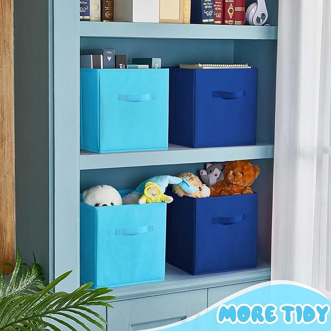 Yinder 12 Pcs Cube Storage Bin Blue 11'' Storage Bins for Playroom Decor Colorful Bins for Kids Foldable Baskets for Nursery Organizer Boxes Fabric Boxes