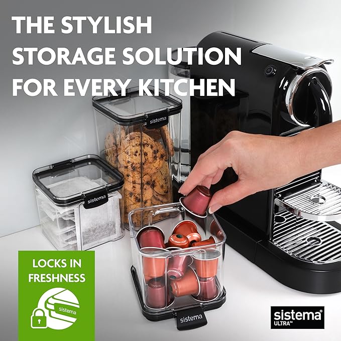 Sistema Tritan Ultra Airtight Pantry & Kitchen Storage Containers, 5-Pack, Clear Stackable Square Food Storage, BPA-Free, Dishwasher & Freezer-Safe (Microwave-Safe Without Lid)