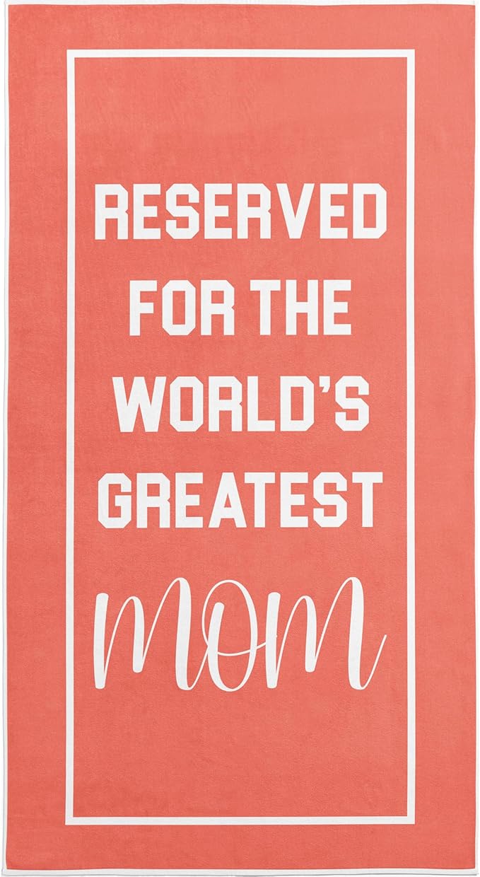 Mom Beach Towel for Best Woman Ever - Travel Friendly Summer Essential for New Mothers - Unique Birthday Present from Daughter or Son - Coral Pool Accessory - 60x30 Size