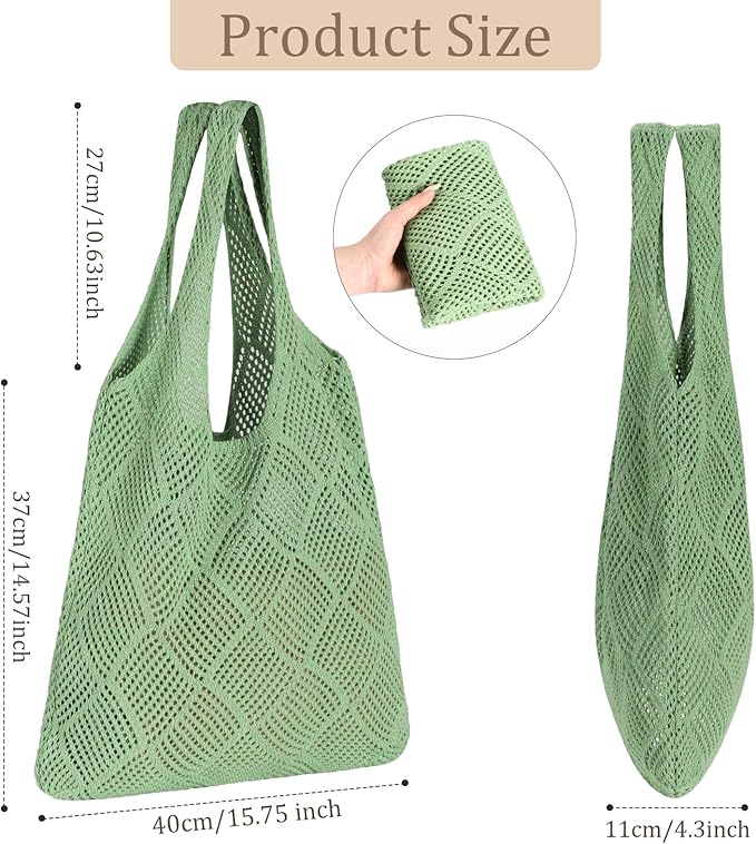 Sightor Crochet Tote Bag, Mesh Beach Bag Knit Summer Hobo Bag Vacation Boho Tote Bag for Women
