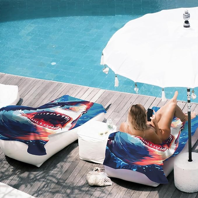 Microfiber Beach Towels,Watercolor Wild Animal Shark in Deep Sea Oversized Absorbent Bath Towels,Soft Quick Dry Thin Camping Towel for Adults Women Men,29.5"×59"