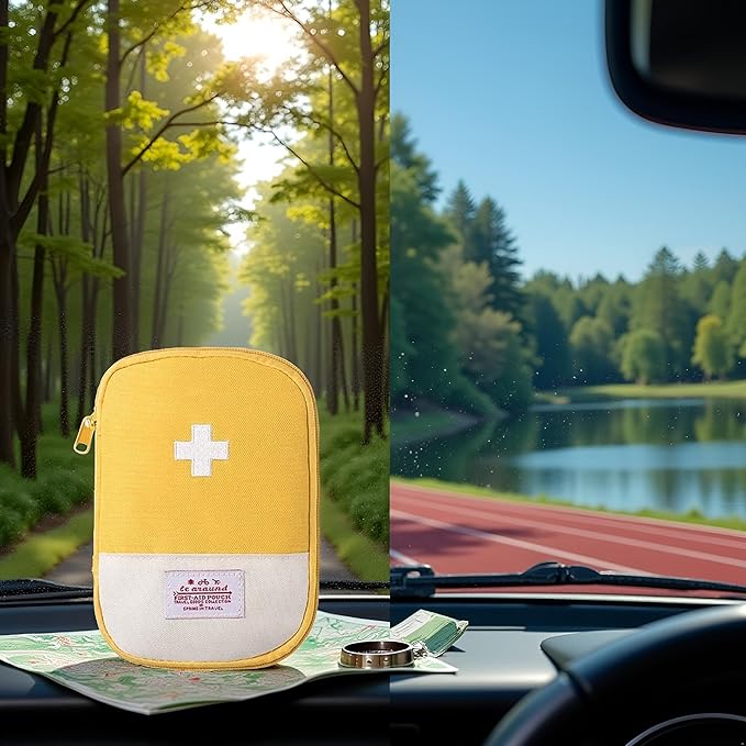 First Aid Bag Empty,Small Portable Empty First Aid Kit Bag Waterproof Section Dividers Travel Medicine Bag for Emergency for Home Office Car Outdoors Boat Camping Hiking Cycling (Yellow)