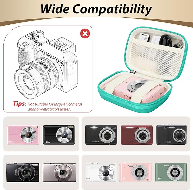 Digital Camera Case for CAMKORY, KODAK PIXPRO FZ45/FZ55, Canon IXUS 285 HS, Lecran, Small Travel Compact Camera Holder with Mesh Pocket for Accessories SD Card (Peacock Green)