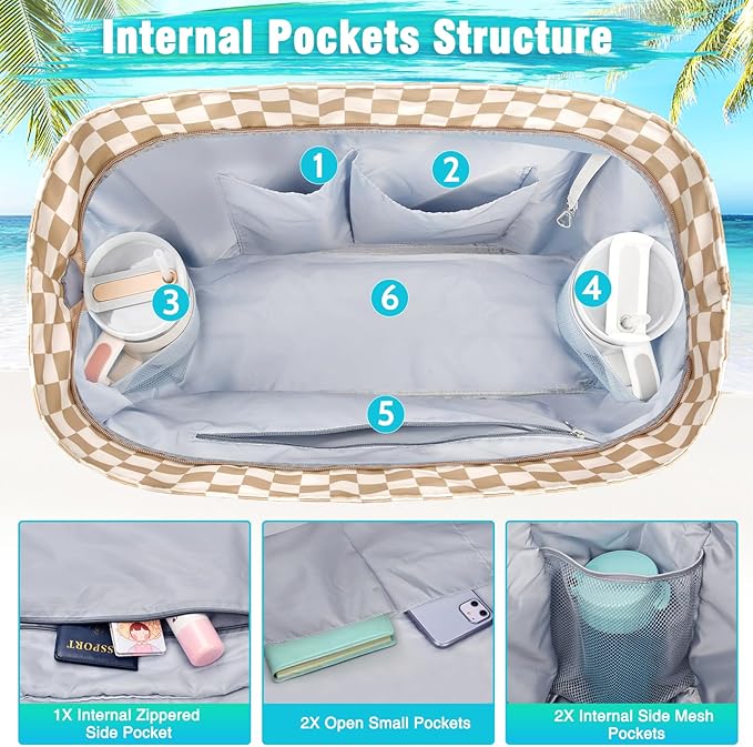 HUANLANG Extra Large Beach Bag Waterproof Beach Totes Bags for Women Men,Pool Bag with Zipper Wet Pocket