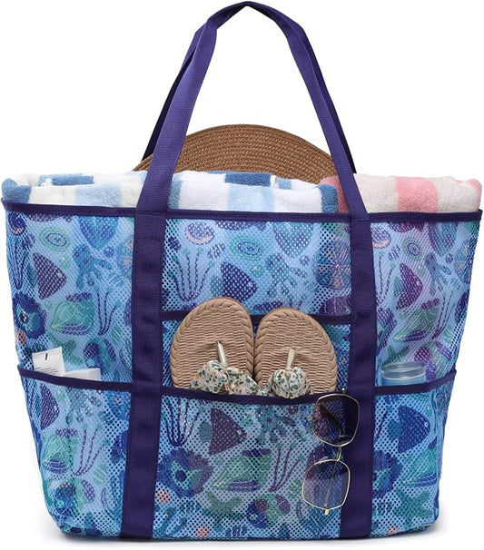 F-color Mesh Beach Bag Family - Large Tote Bag for Cruise Pool Toys Beach Vacation Essentials