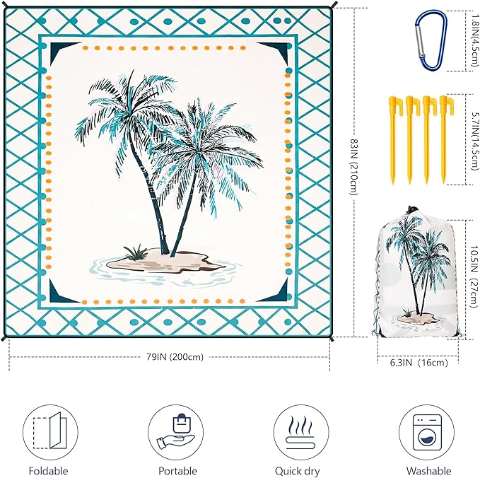 Beach Blanket Waterproof Sandproof Beach Mat 79”x 83” for 1-8 Adults Quick Drying Durable Outdoor Picnic Mat for Beach Festival Travel Camping Hiking (Flower Cocotree, 79"×83"(4 Person))