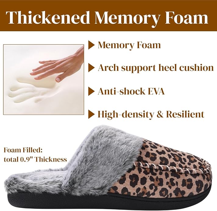 VONMAY Women's Memory Foam Slippers Moccasin Slip-on Scuff House Shoes Fuzzy Faux Fur Lining Indoor Outdoor for All Seasons