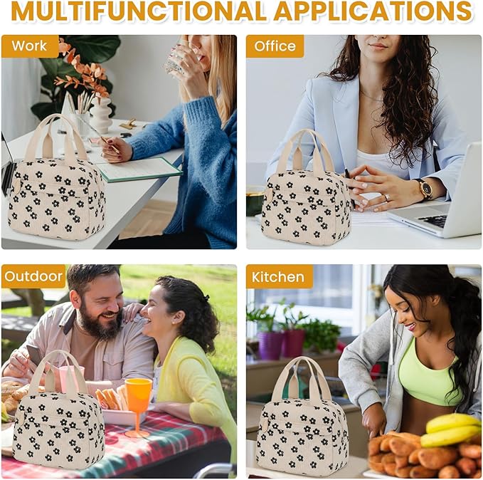 Insulated Lunch Bag for Women, Portable Lightweight Lunch Box for Adults, Reusable Small Lunch Tote Cooler Bags with Front Zipper Pocket for Work School Picnic(Corduroy Floral)